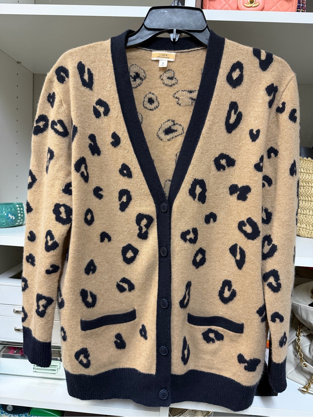 J.Crew Leopard Print V-Neck Cardigan Sweater - Camel/Black